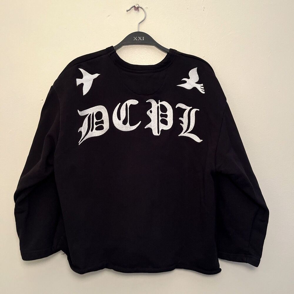 DCPL Peace Dove Embroidered Logo 12 Boxy Crewneck, Black- Medium